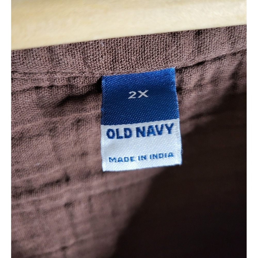 Old Navy 2X Brown Cotton Double Gauze V-Neck Flowy Blouse Earthcore Cabincore - Picture 2 of 7